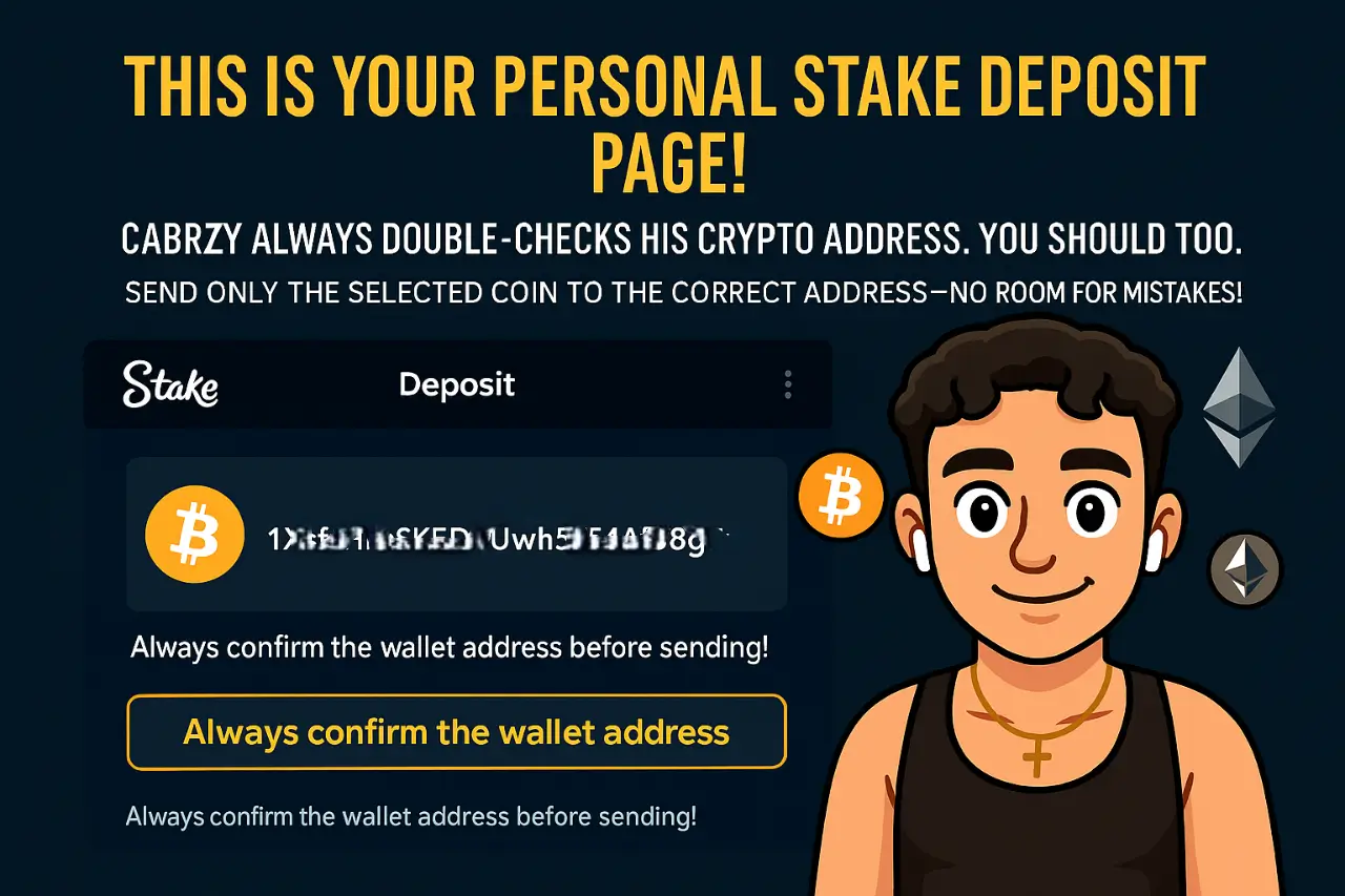 Example of a crypto deposit address on Stake
